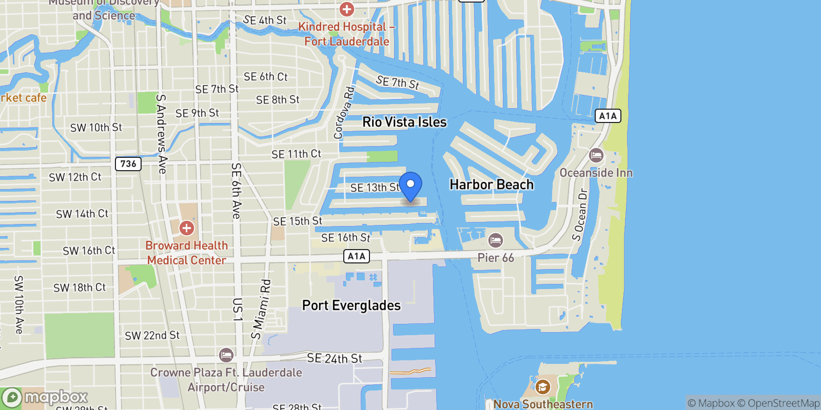 Map showing 1736 SE 14th St, Fort Lauderdale, Florida, United States.