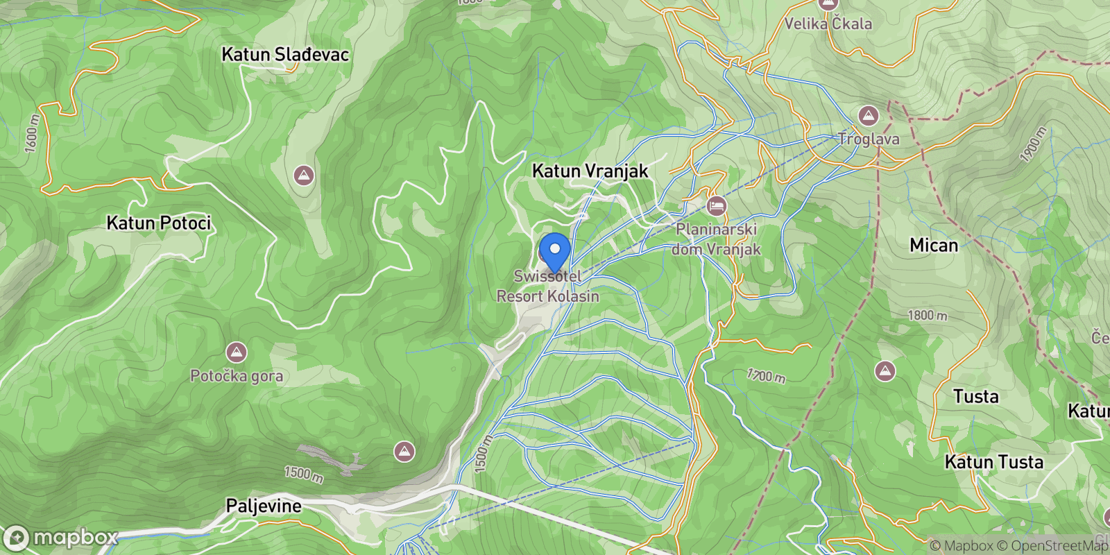 Map showing RJRQ+JVC, Kolasin, Montenegro, Kolasin, Kolašin Municipality, Montenegro.