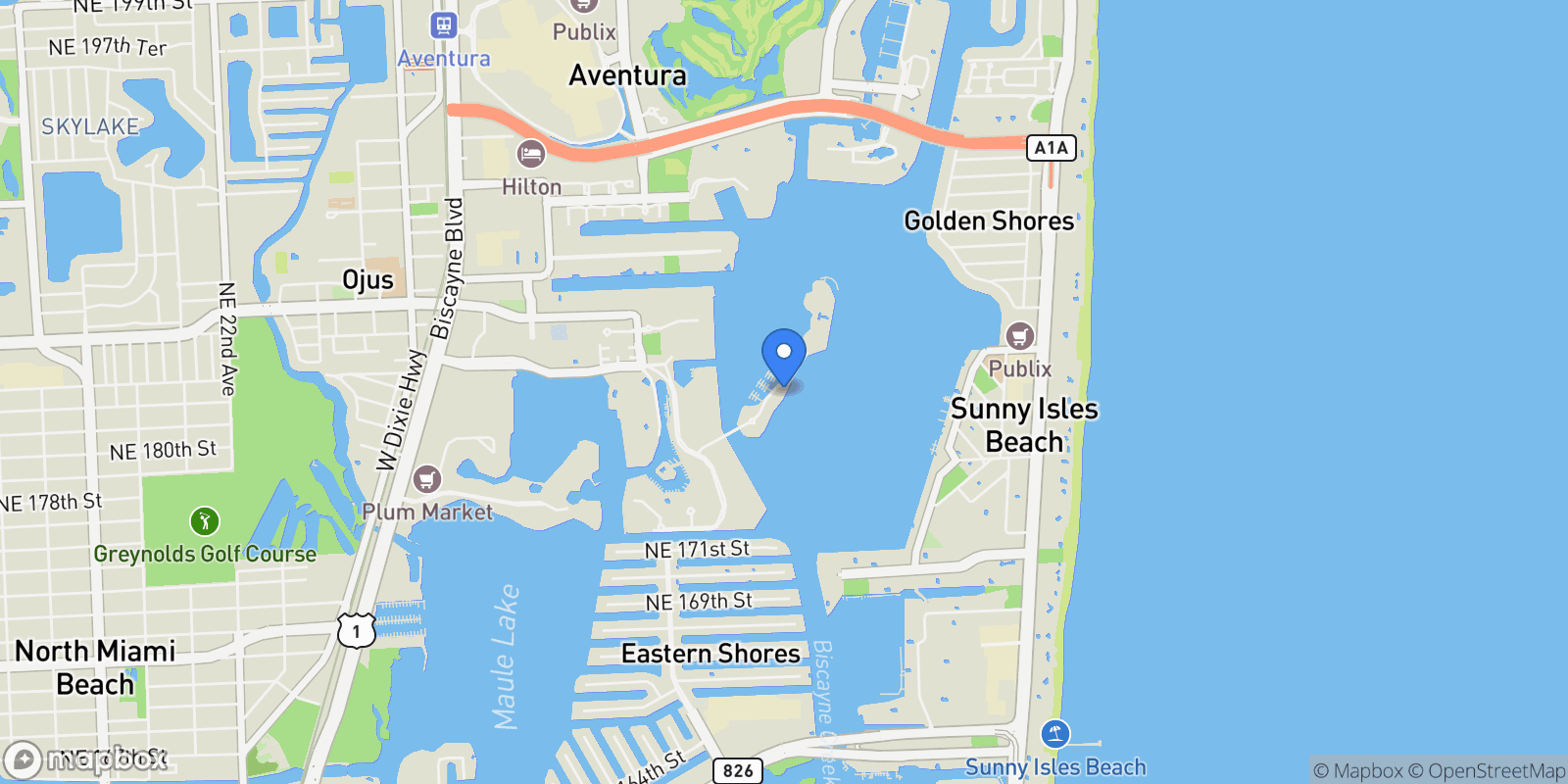 Map showing 4040 Island Estates Dr, Golden Beach, Florida, United States.