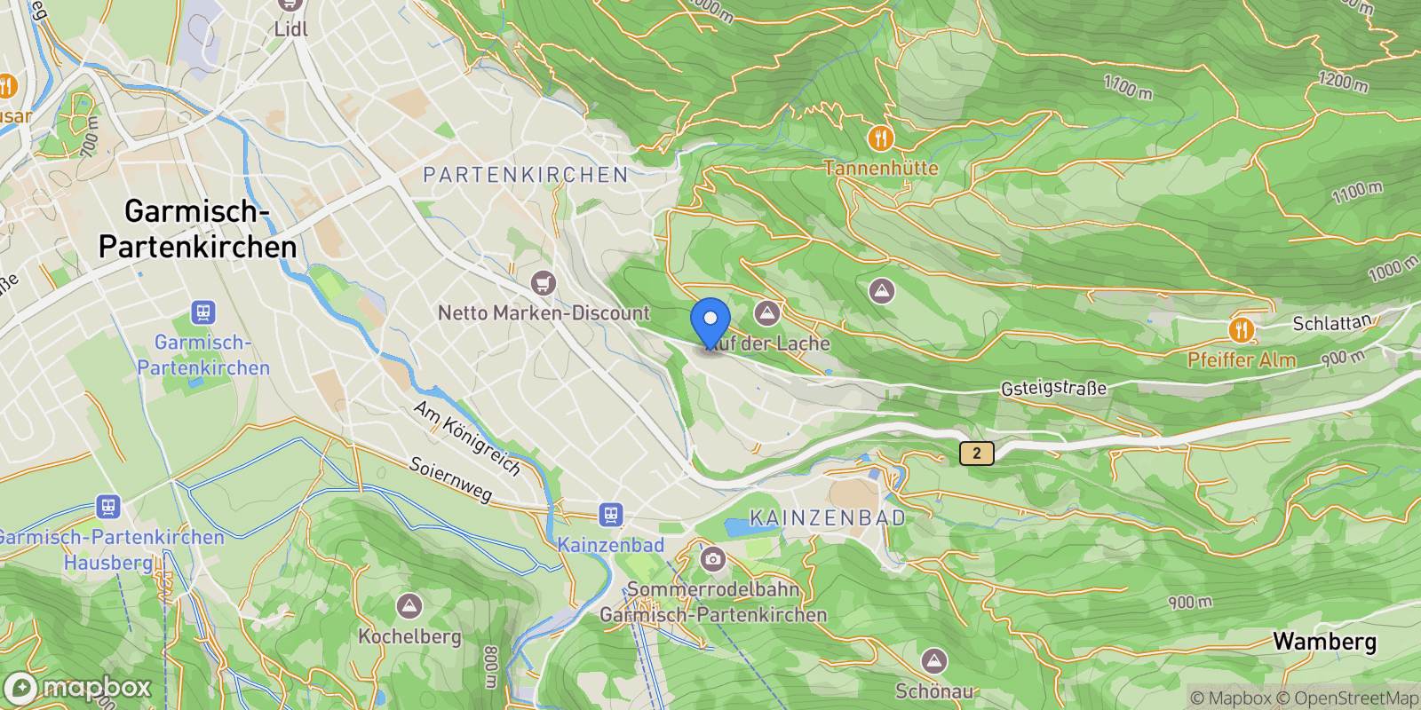 Map showing Garmisch-Partenkirchen, Bavaria, Germany.