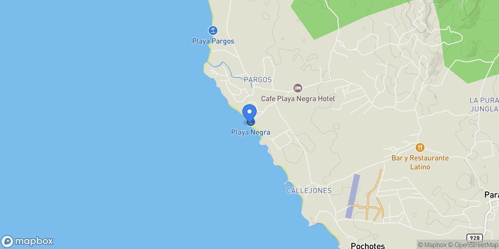 Map showing Playa Negra, Provincia de Guanacaste, Los Pargos, Costa Rica, Los Pargos, Guanacaste Province, Costa Rica.