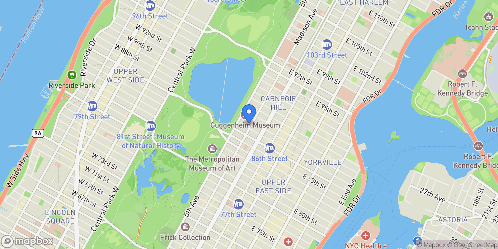 Map showing 21 East 87th Street, 21 E 87TH ST, New York, New York, United States.