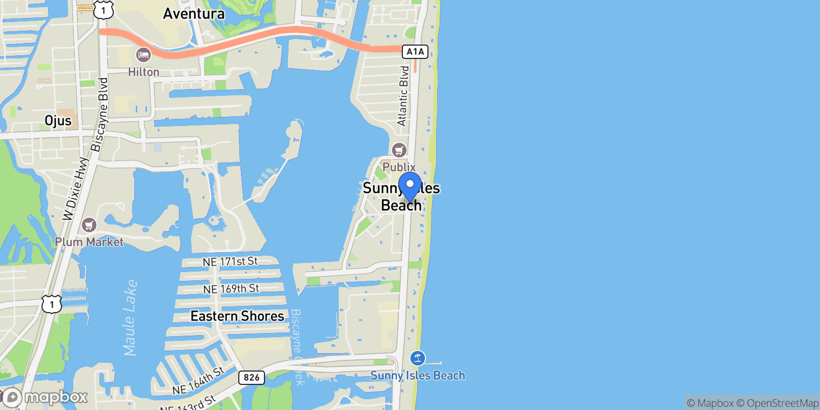 Map showing 17975 Collins Ave N-1802, Golden Beach, Florida, United States.