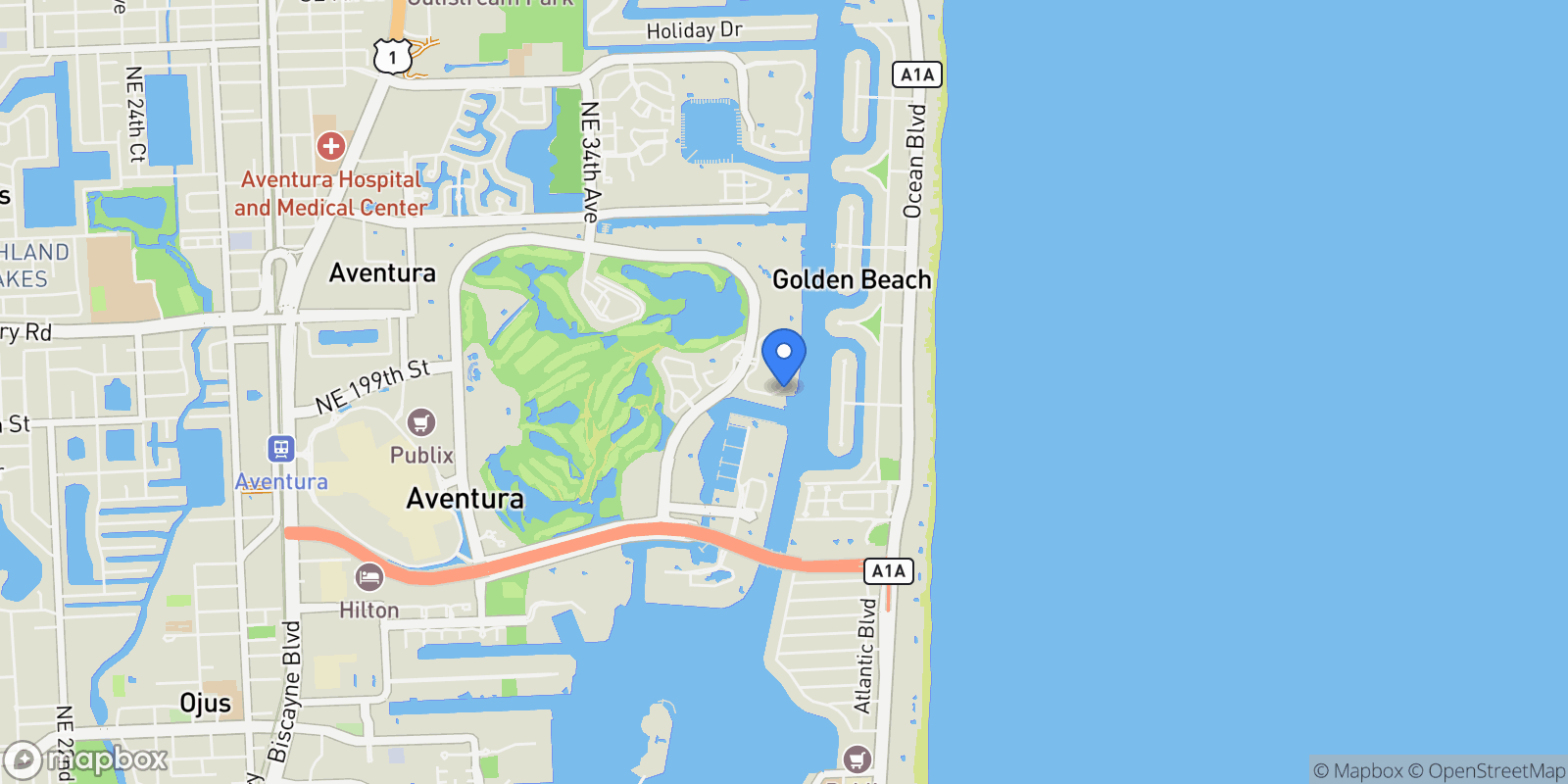 Map showing 19925 NE 39th Pl 603, Aventura, Florida, United States.