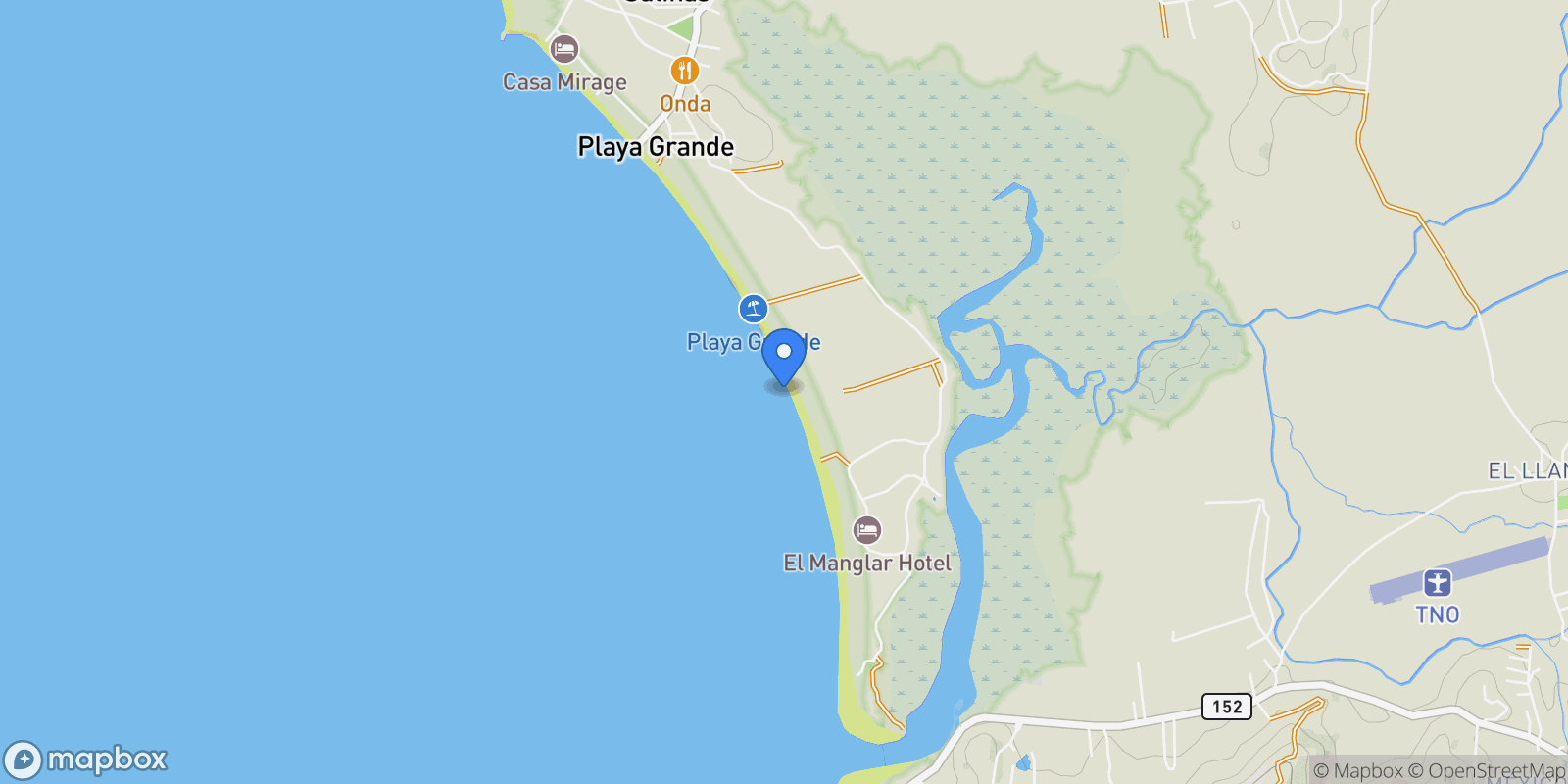 Map showing Playa Grande, Guanacaste Province, Costa Rica, Santa Cruz, Costa Rica.