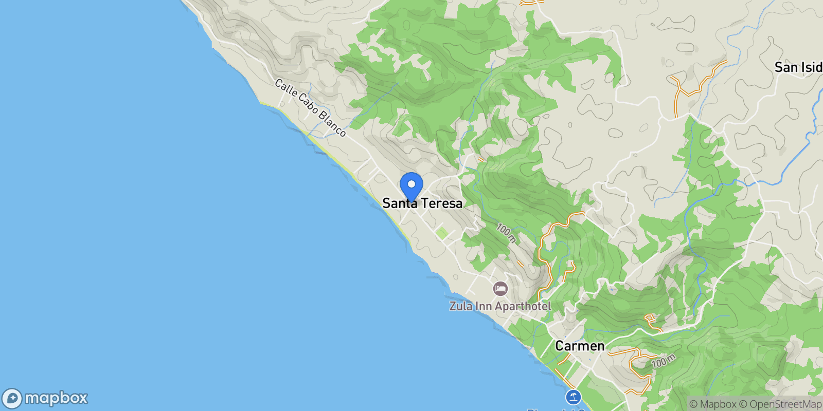 Map showing Puntarenas Province, Santa Teresa, Costa Rica, Santa Teresa, Puntarenas Province, Costa Rica.