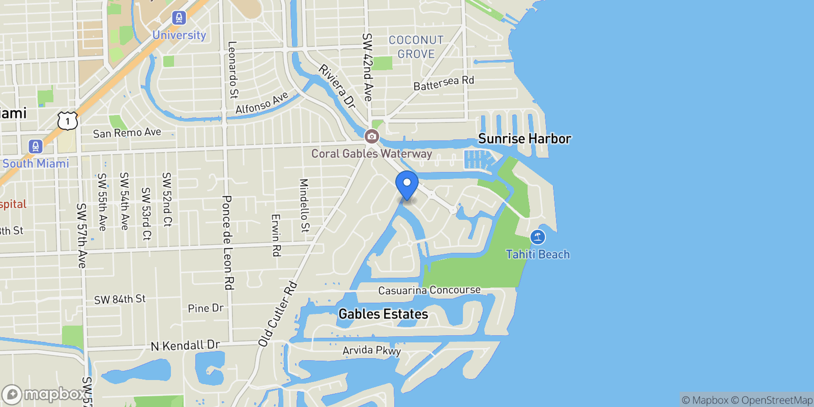 Map showing 7150 W Lago Dr, Miami, Florida, United States.