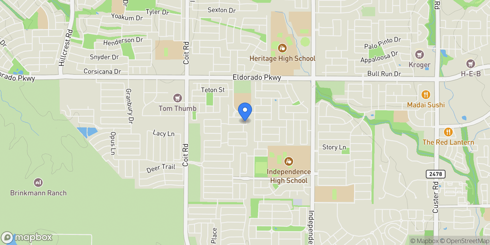 Map showing 13508 Spokane Way, Frisco, TX 75035, Frisco, Texas, United States.