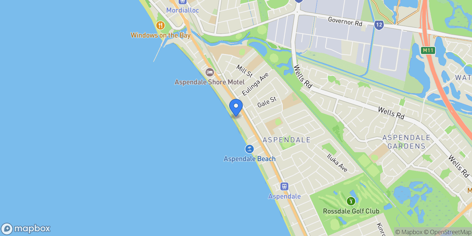 Map showing 1/7 Kara Grove, Aspendale, AUSTRALIA, Aspendale, Victoria, Australia.