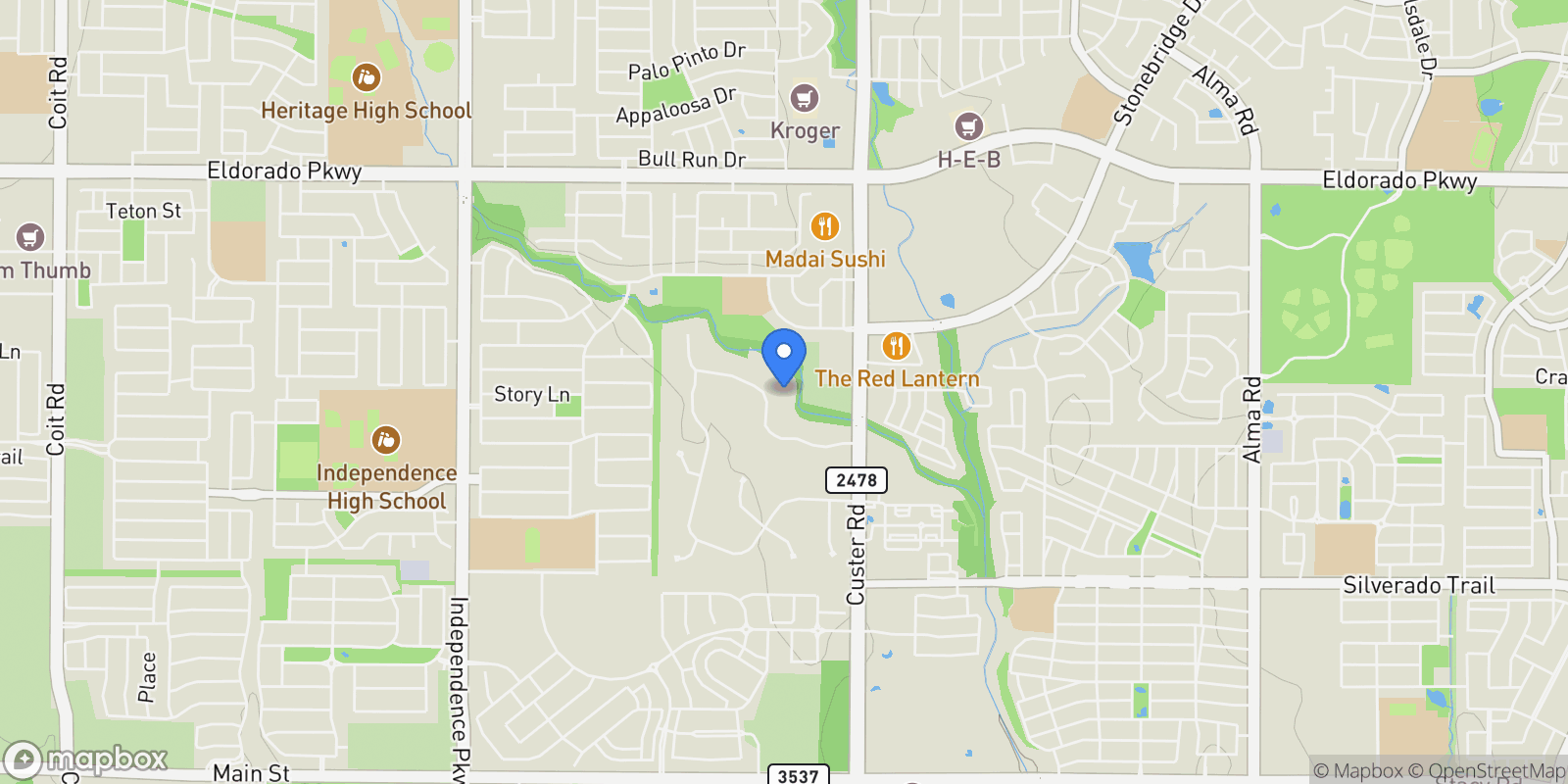 Map showing 15748 Custer Trail, Frisco, TX 75035, Frisco, Texas, United States.
