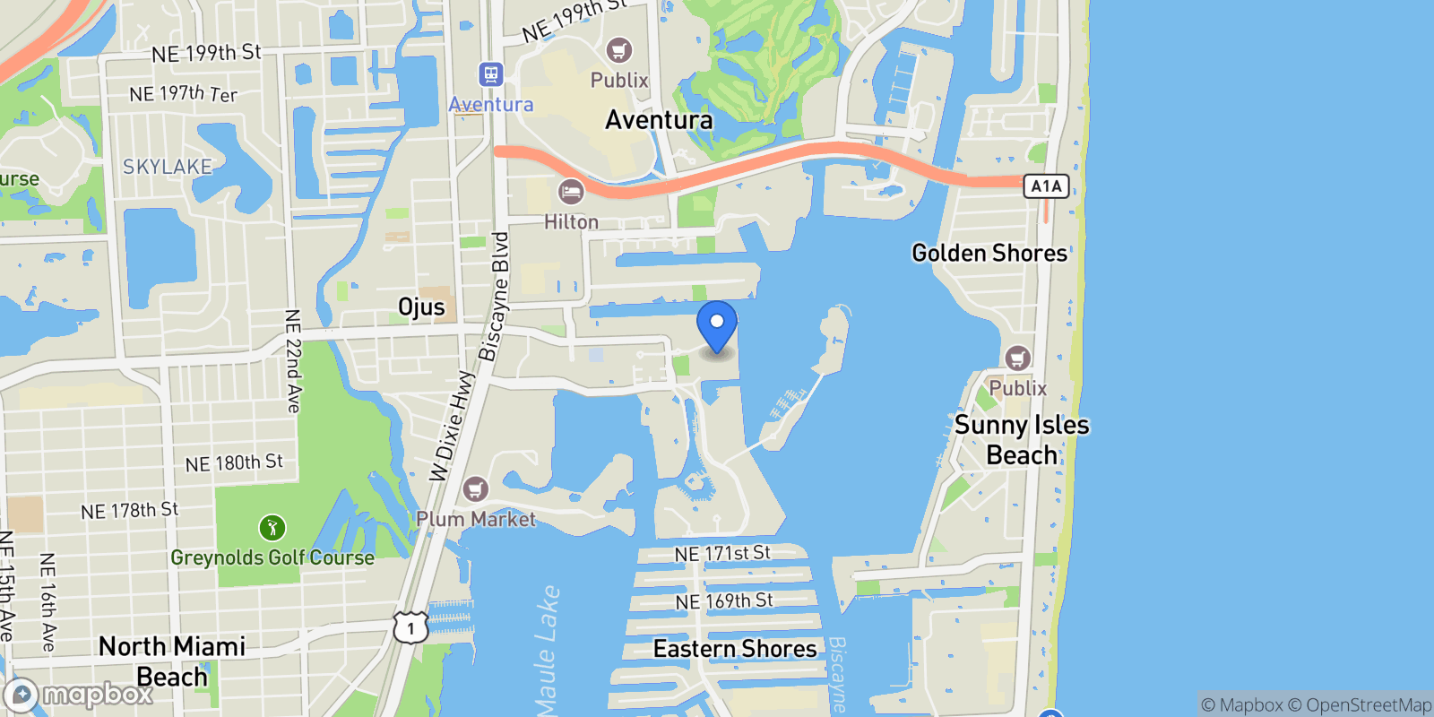 Map showing 3301 NE 183rd St 1604, Golden Beach, Florida, United States.