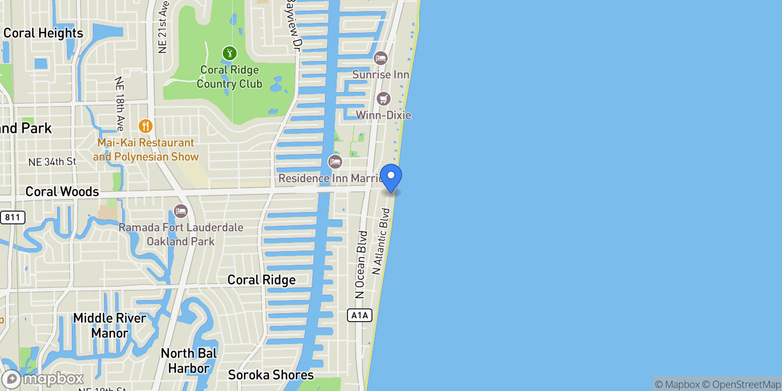 Map showing 3052 N Atlantic Blvd, Fort Lauderdale, Florida, United States.