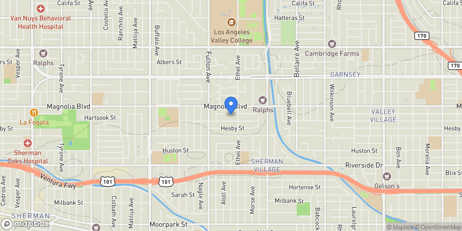 Map showing 13128 Hartsook Street , Sherman Oaks, CA 91423, Los Angeles, California, United States.