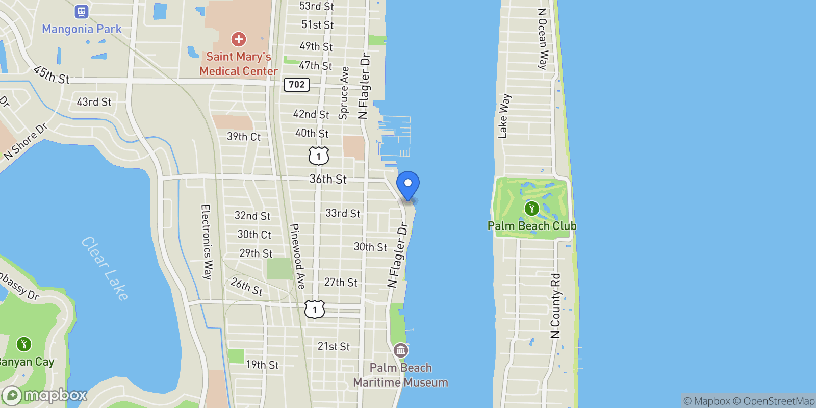 Map showing 3400 N Flagler Dr, West Palm Beach, Florida, United States.