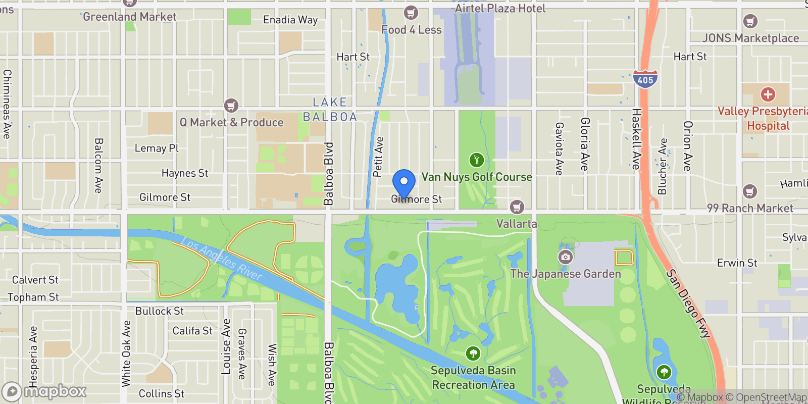 Map showing 16600 Gilmore Street, Van Nuys, CA 91406, Los Angeles, California, United States.