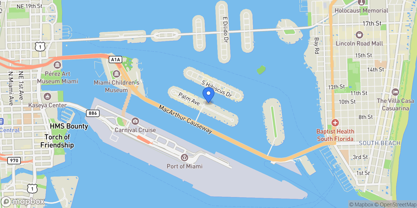 Map showing 145 Palm Ave, Miami Beach, Florida, United States.