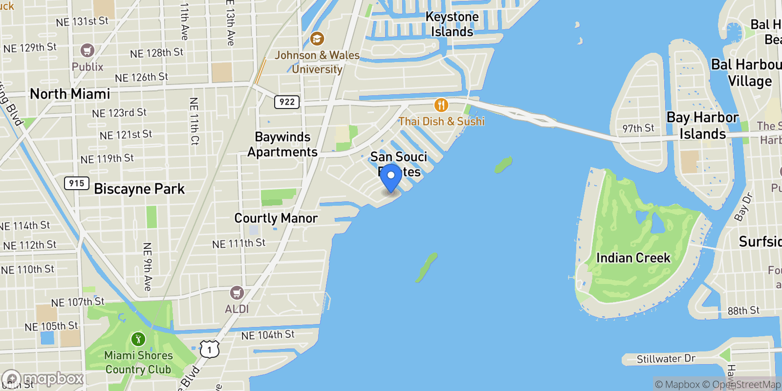 Map showing 11404 N Bayshore Dr, North Miami Beach, Florida, United States.