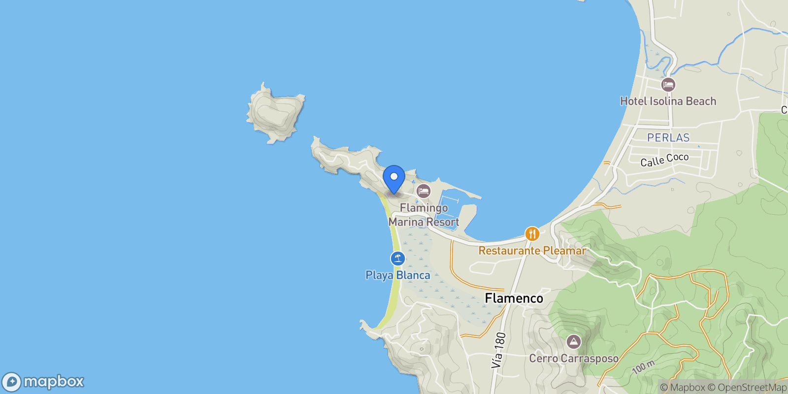 Map showing C6R4+7VJ, Provincia de Guanacaste, Playa Flamingo, Costa Rica, Playa Flamingo, Guanacaste Province, Costa Rica.
