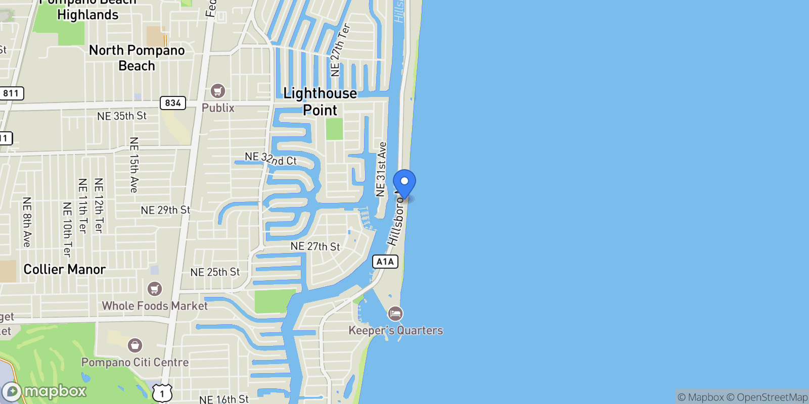 Map showing 961 Hillsboro Mile, Hillsboro Beach, Florida, United States.