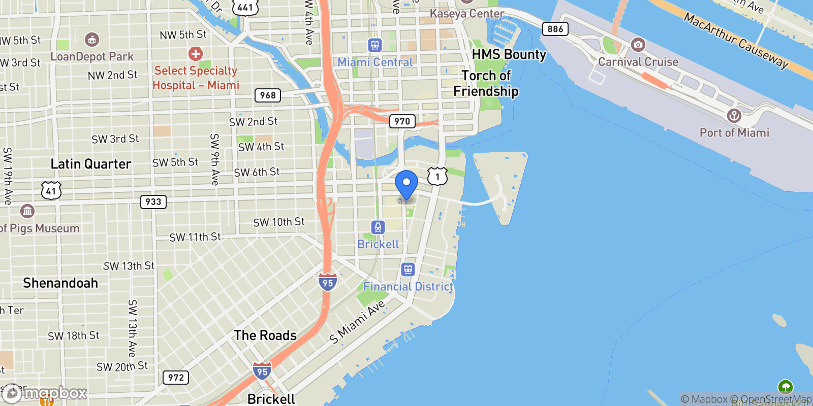 Map showing 801 S Miami Ave PH5704, Miami, Florida, United States.