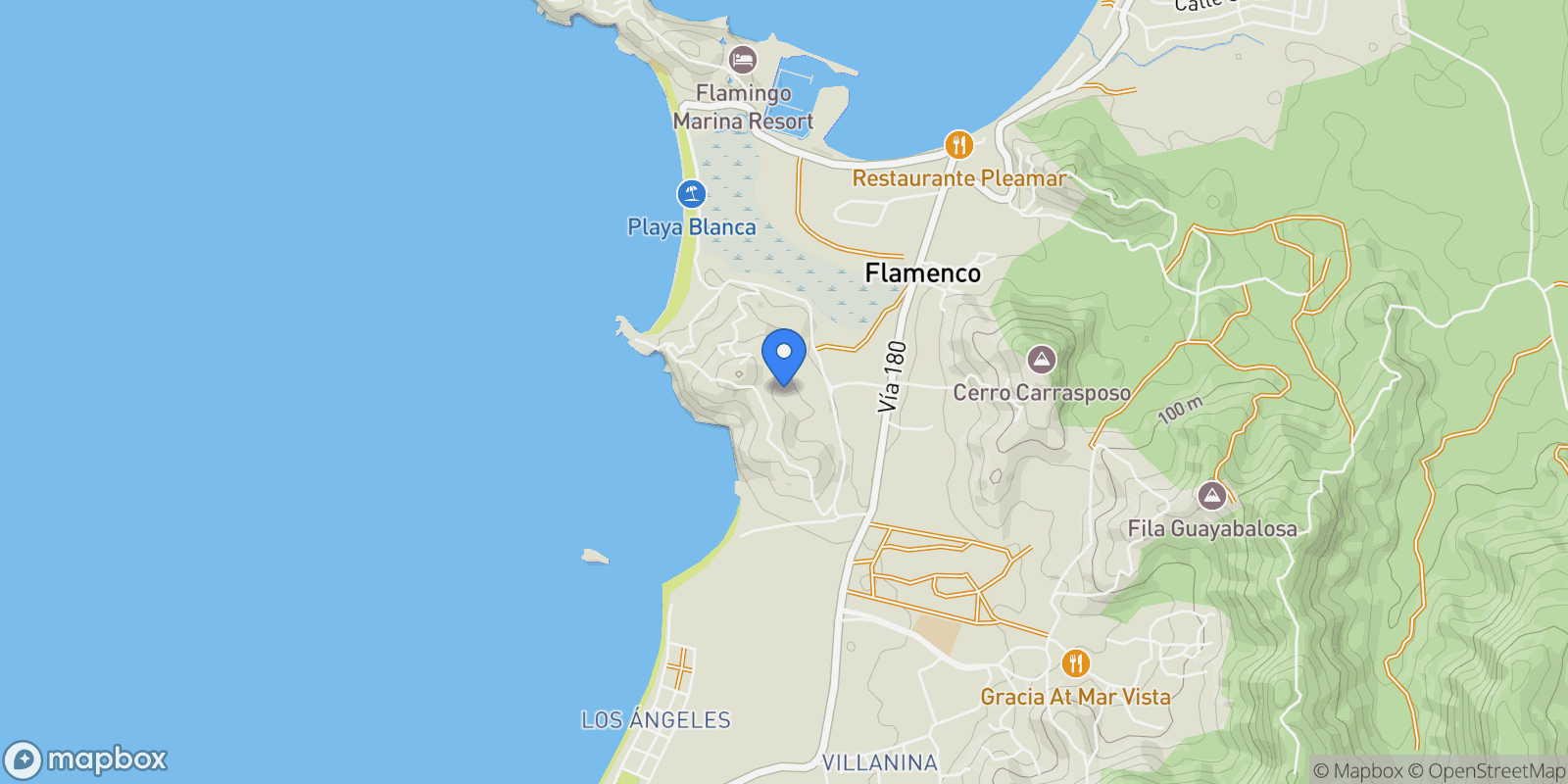 Map showing C6G6+QJ6, Provincia de Guanacaste, Playa Flamingo, Costa Rica, Playa Flamingo, Guanacaste Province, Costa Rica.