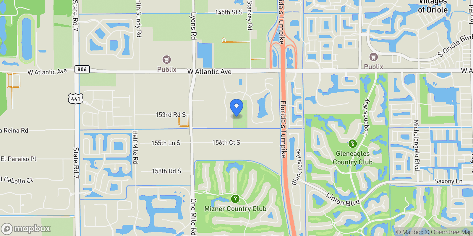 Map showing 15307 Persimmon Ave, Delray Beach, Florida, United States.