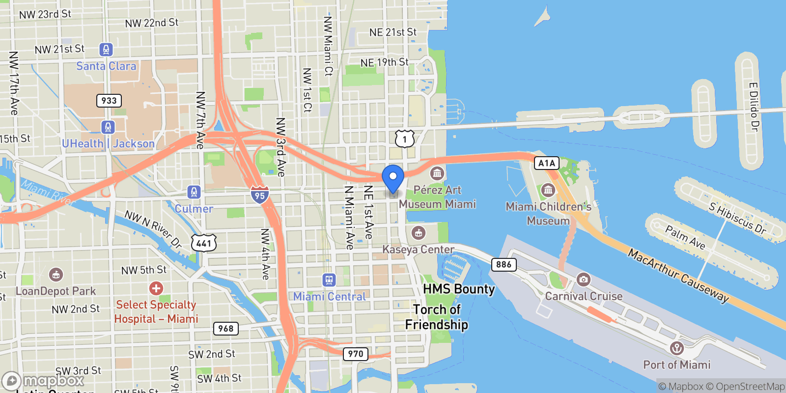 Map showing 1000 Biscayne Blvd 3801, Miami, Florida, United States.