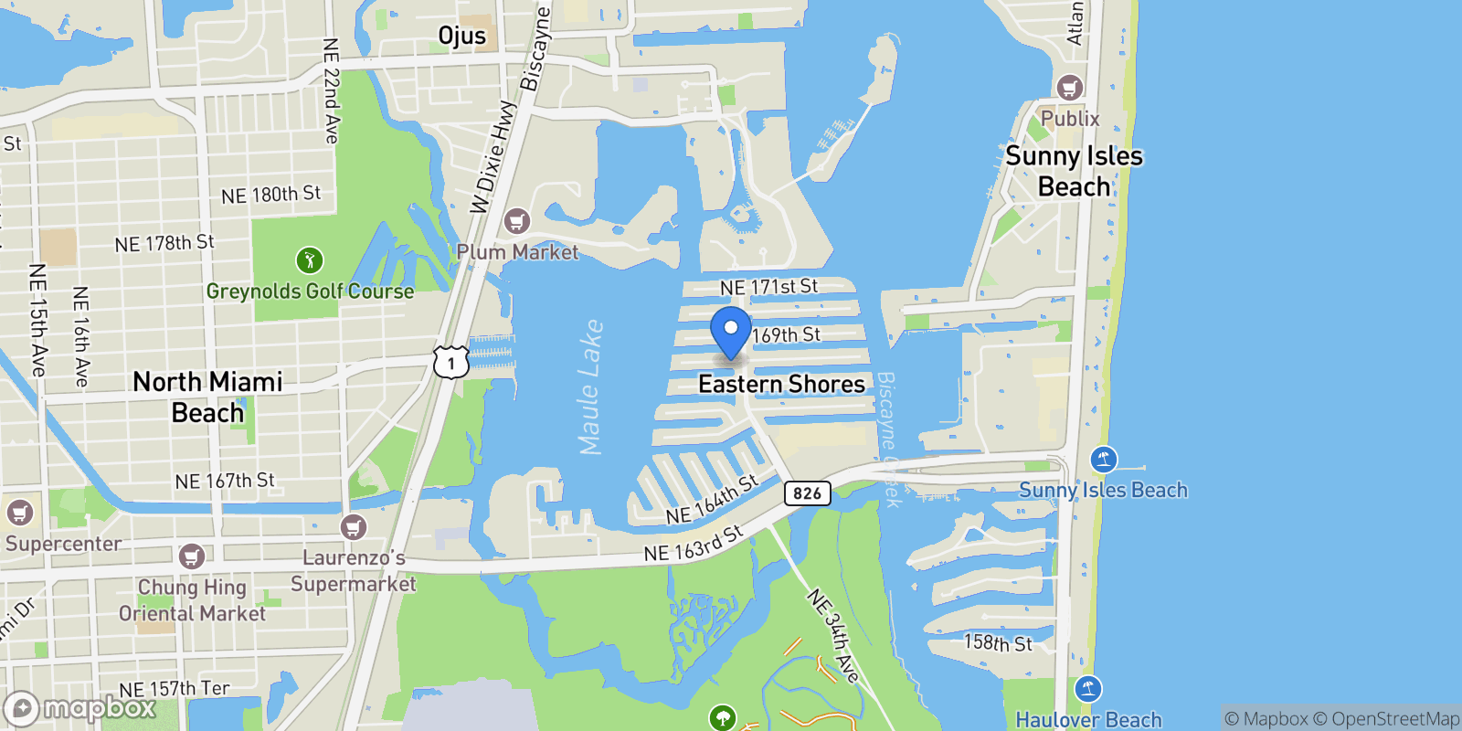 Map showing 3446 NE 168th St, Golden Beach, Florida, United States.