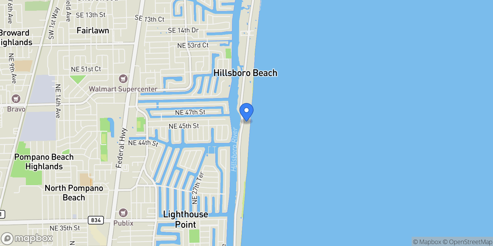 Map showing 1107 Hillsboro Mile, Hillsboro Beach, Florida, United States.