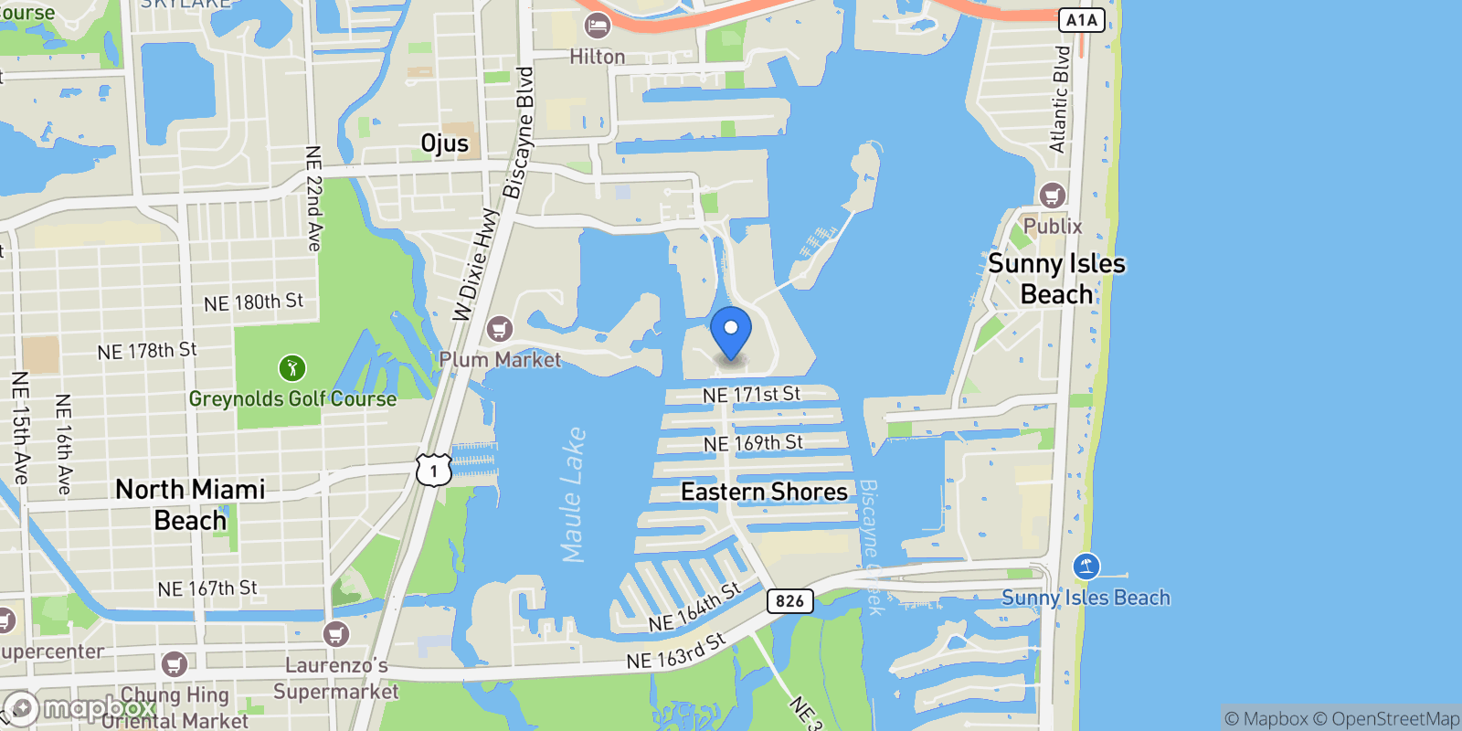 Map showing 2000 Island Blvd 1109, Golden Beach, Florida, United States.