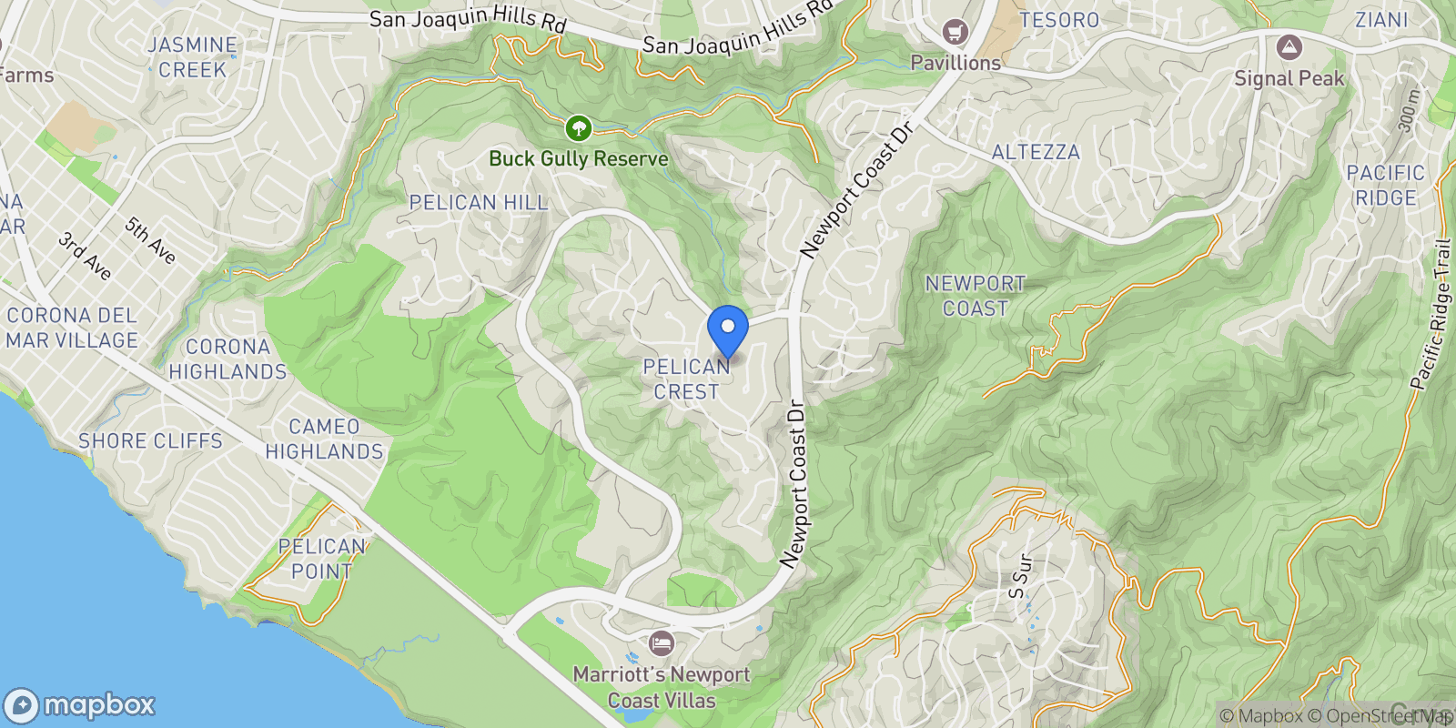 Map showing 12 Skyridge, Newport Beach, California, United States.