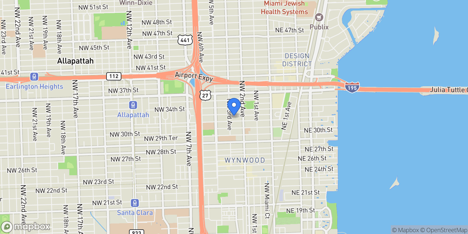 Map showing 264 NW 33rd St, Miami, Florida, United States.
