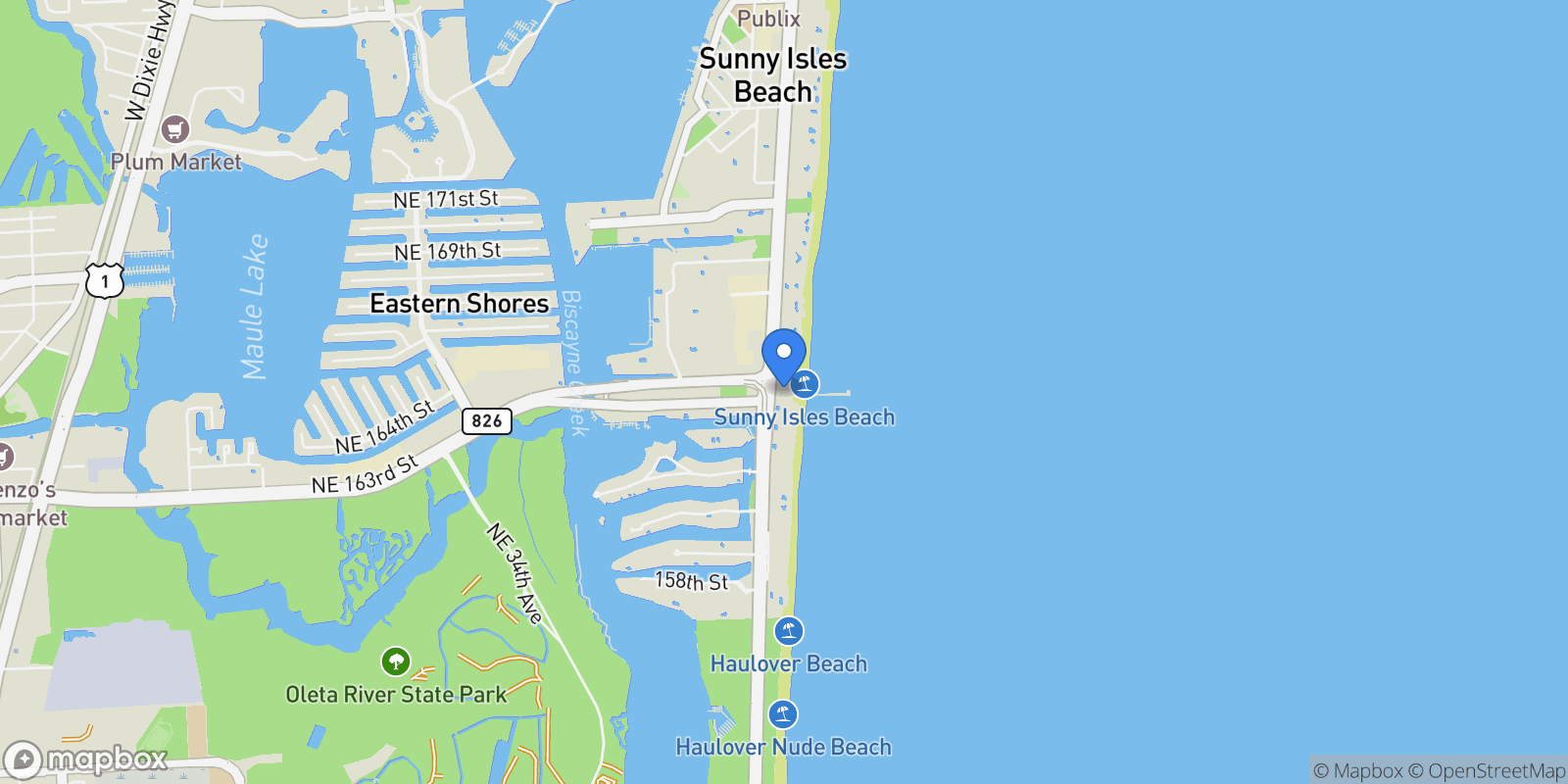 Map showing 16699 Collins Ave 2107, Golden Beach, Florida, United States.