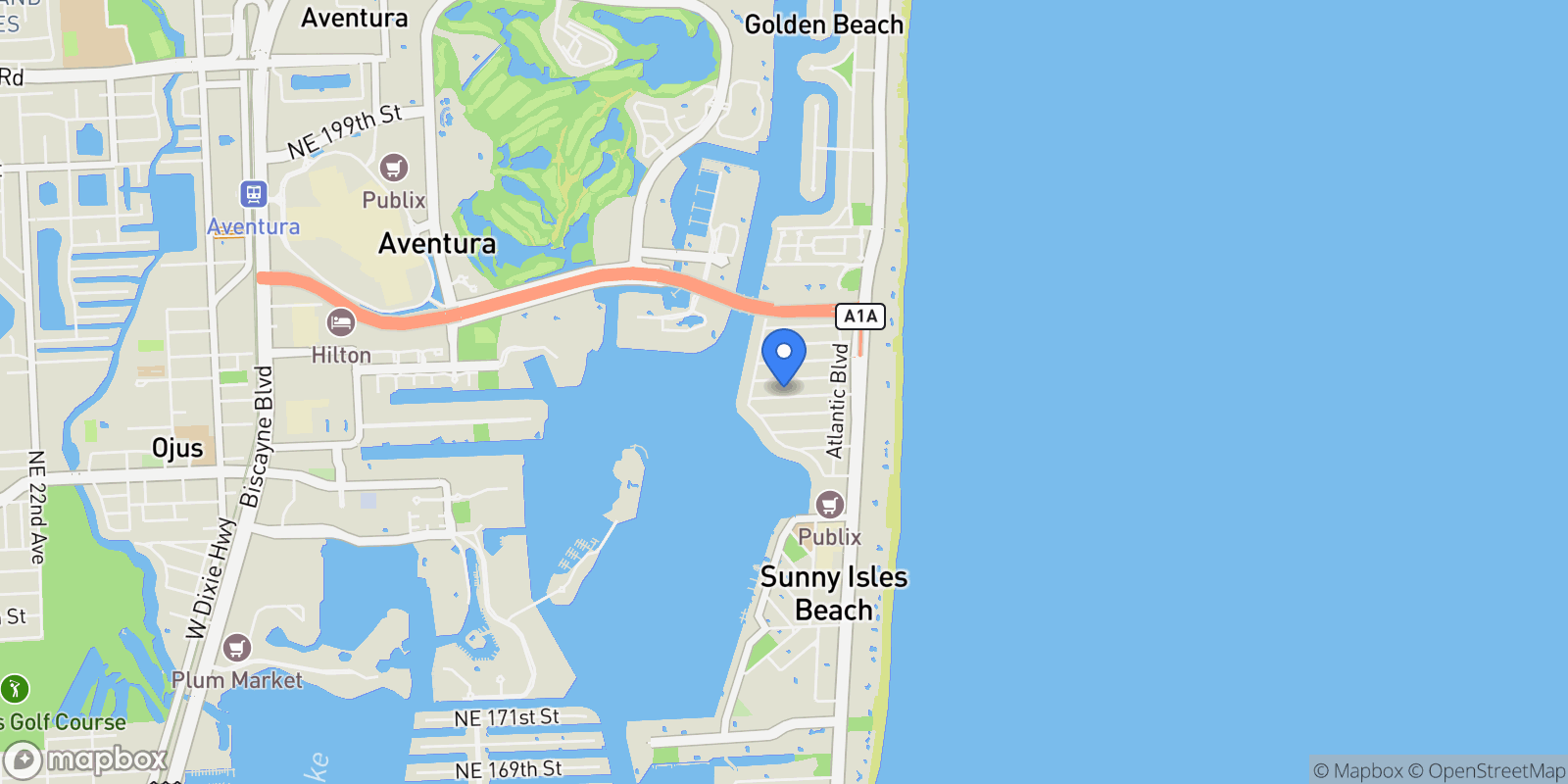 Map showing 311 189th St, Golden Beach, Florida, United States.