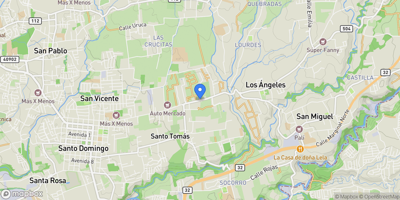 Map showing XWPH+VH6, Heredia Province, Cantón de Santo Domingo, Costa Rica, Santo Domingo, Heredia Province, Costa Rica.