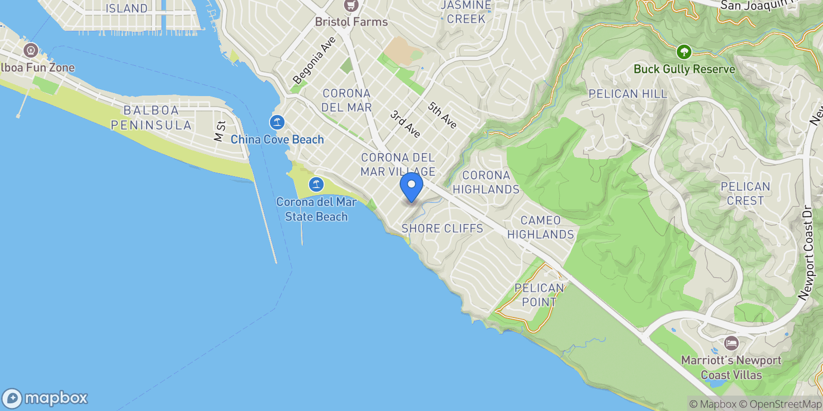 Map showing 304 Poppy Ave, Newport Beach, California, United States.