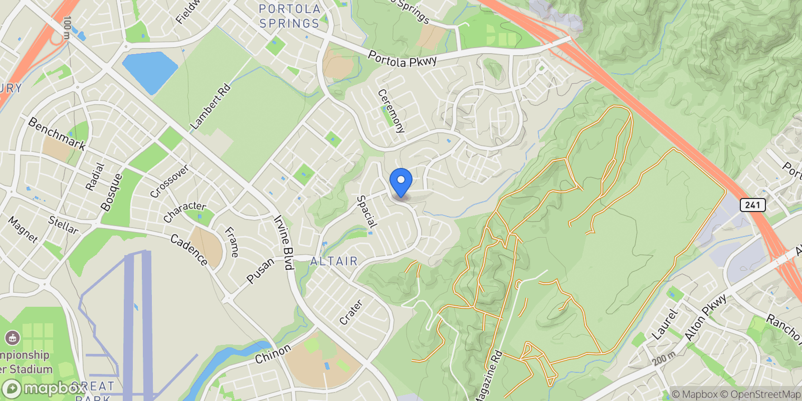 Map showing 93 Interstellar, Irvine, California, United States.