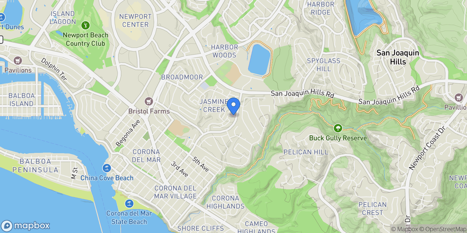 Map showing 10 Shoal Drive, Newport Beach, California, United States.