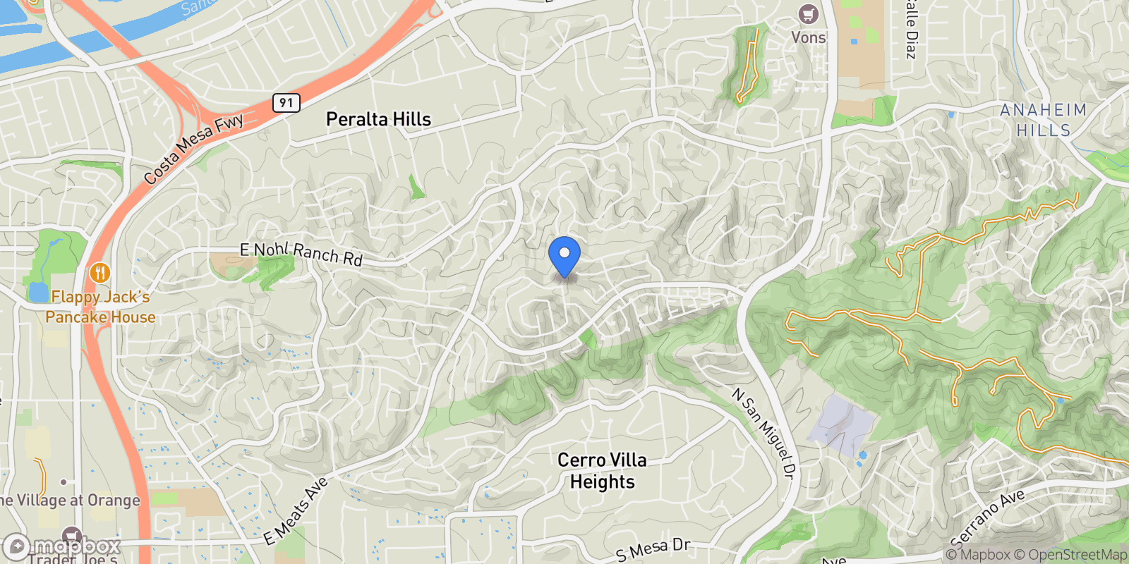 Map showing 2811 N Roxbury Street, Orange, California, United States.