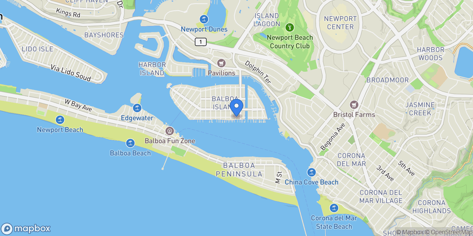 Map showing 104 Onyx Avenue, Newport Beach, California, United States.