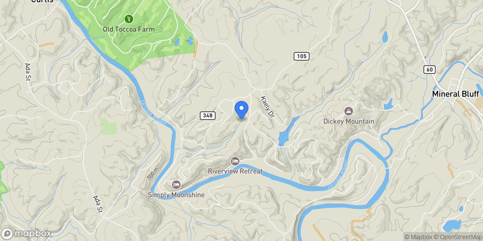 Map showing 16 Toccoa Ridge Road, Mineral Bluff, Georgia, United States.