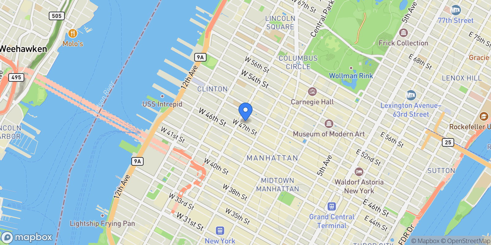 Map showing 350 West 48th Street 1W, New York, NY 10036, New York, New York, United States.