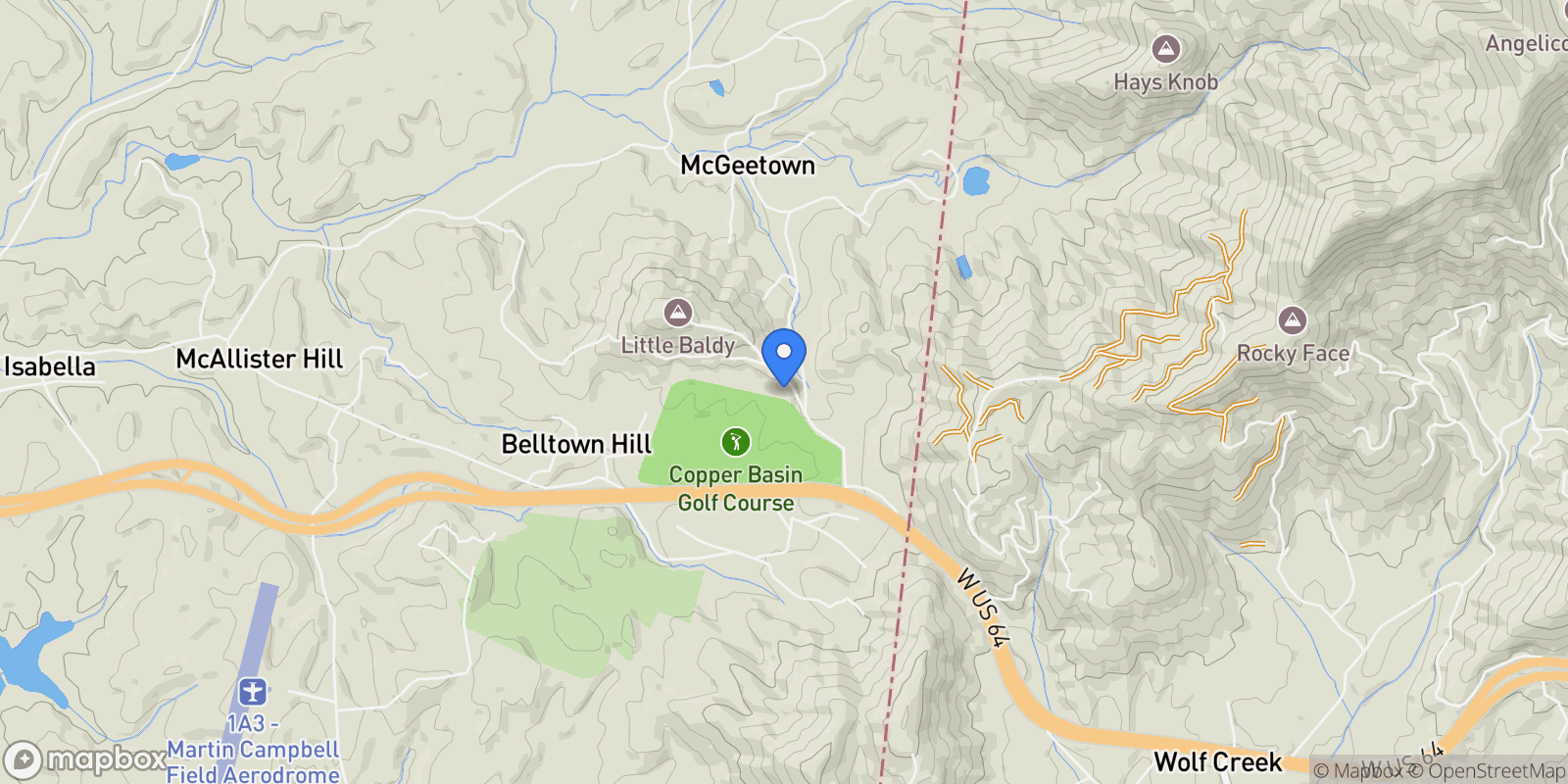 Map showing 334 Belaire Drive, Copperhill, Tennessee, United States.