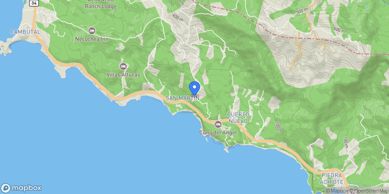 Map showing Dominical, Savegre de Aguirre, Puntarenas Province, Costa Rica.