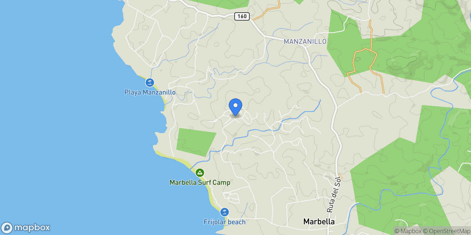 Map showing Lomas del Sol, Marbella, Marbella, Guanacaste Province, Costa Rica.