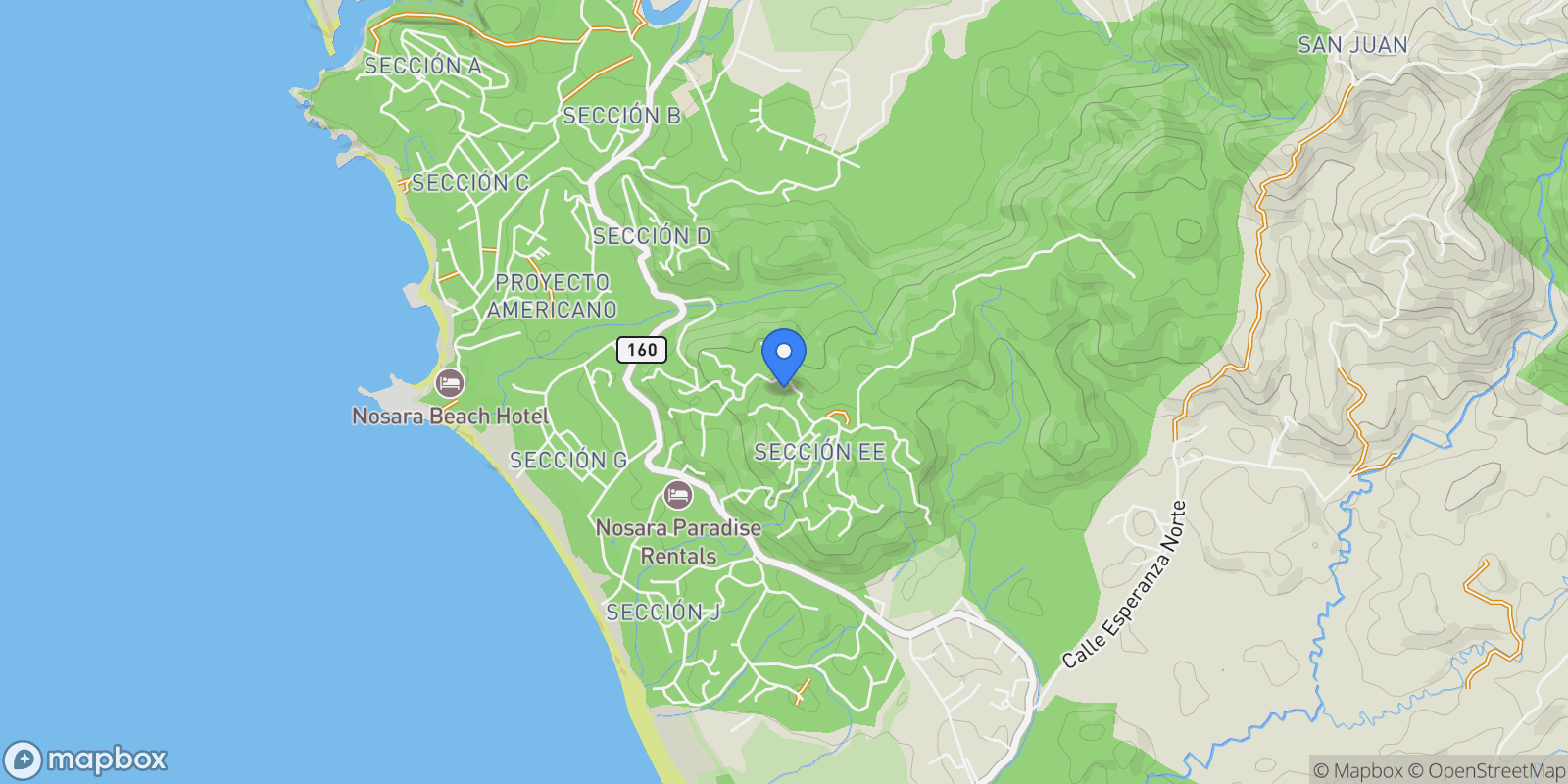 Map showing Nosara, Nosara, Guanacaste Province, Costa Rica.