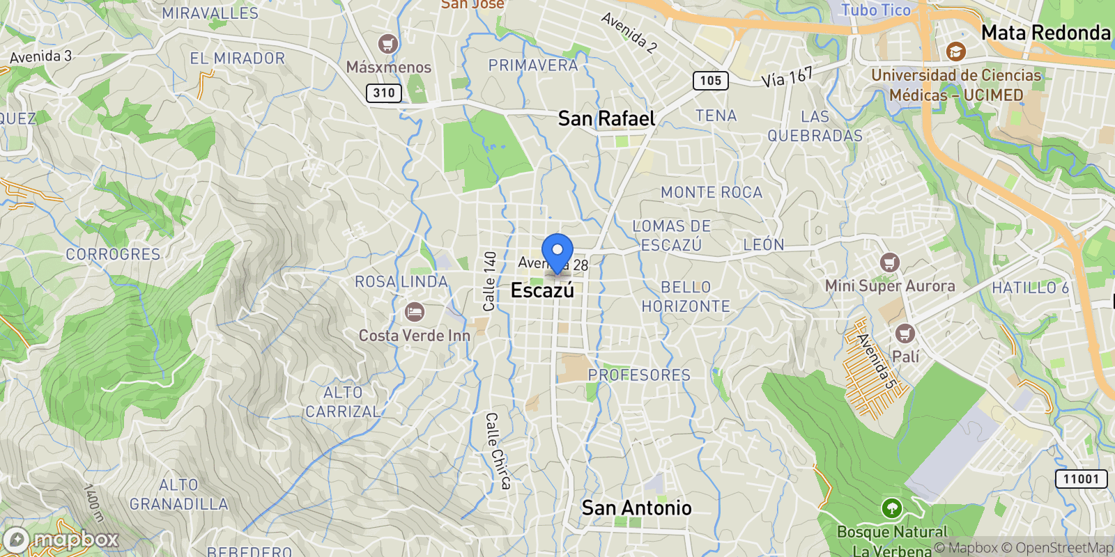 Map showing San José Province, Escazu, Costa Rica, Escazu, San José Province, Costa Rica.