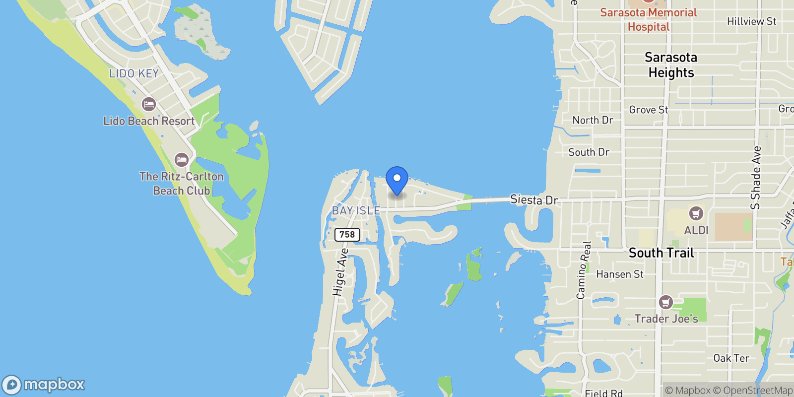 Map showing 3455 Anglin Drive, SARASOTA, FL 34242, Siesta Key, Florida, United States.