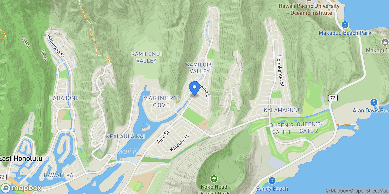 Map showing 7203 Opaekaa Street, Honolulu, HI 96825, Honolulu, Hawaii, United States.