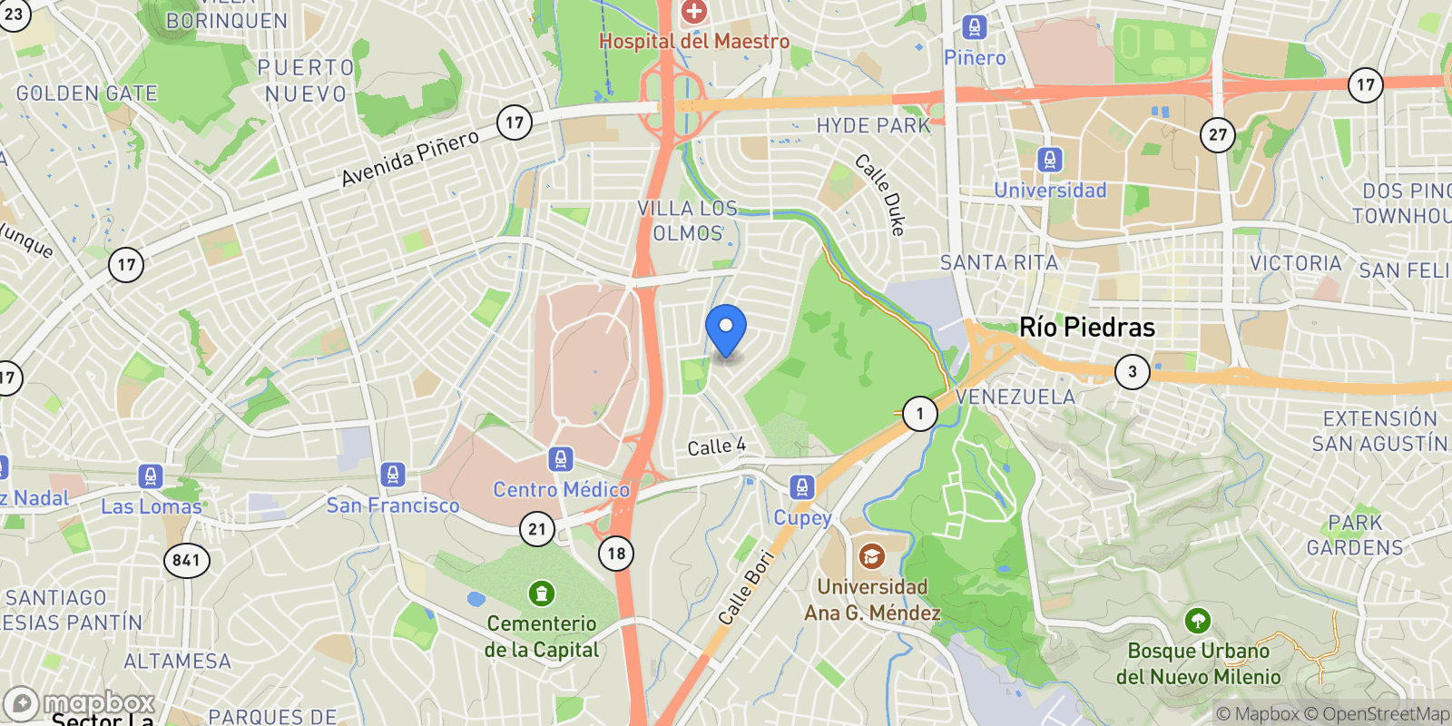 Map showing Monacillo Urbano, San Juan, San Juan, Puerto Rico.